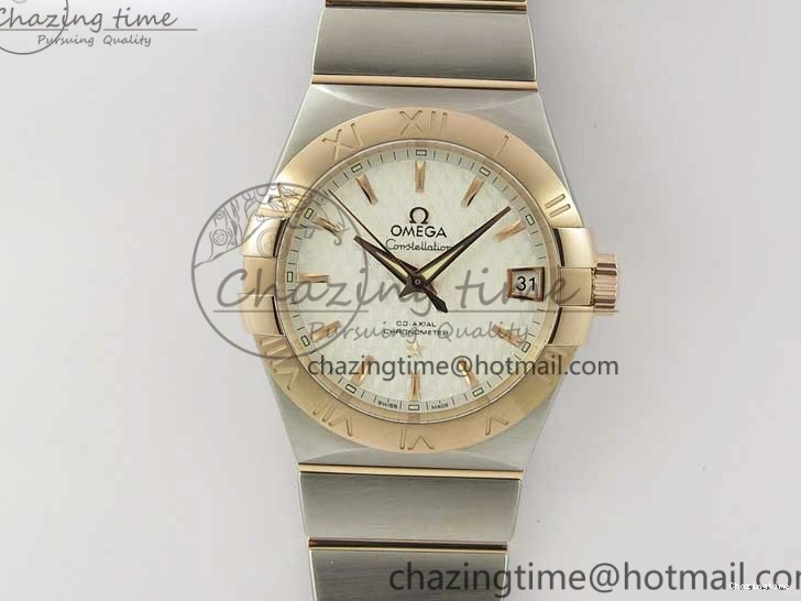 0208 Stylish Constellation 38mm SS RG VSF 1:1 Best Edition WhiteTextured Dial on SS RG Bracelet A8500 Super Clone 7921